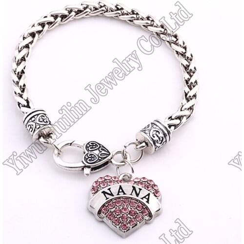 NANA Crystal Heart Charm With 20CM Wheat Chain Lobster Claw Bracelet