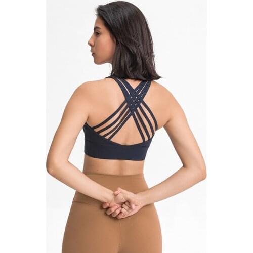 Padded Strappy Back Sports Bras For Women Medium Support Gym Training Bra Push Up Fitness Yoga Crop Tops Brassiere Sport Femme