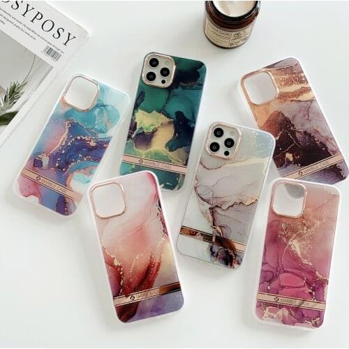 Luxury Gold Plated Colorful Marble Phone Case For Iphone 11 12 Pro MAX Mini X XR XS SE 2020 7 8 Plus Shockproof Back Cover Capa