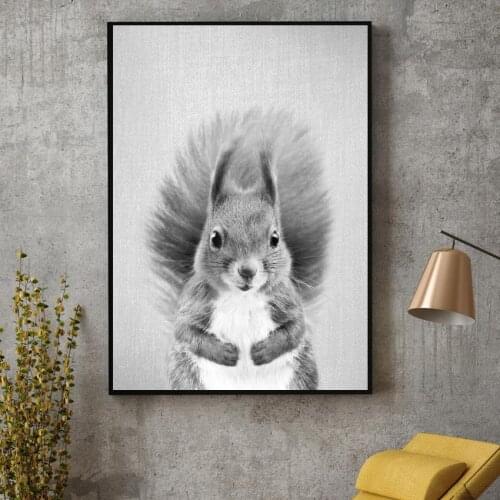 Black & White Squirrel Canvas Painting Art Print Poster Picture Wall Modern Minimalist Bedroom Living Room Decoration