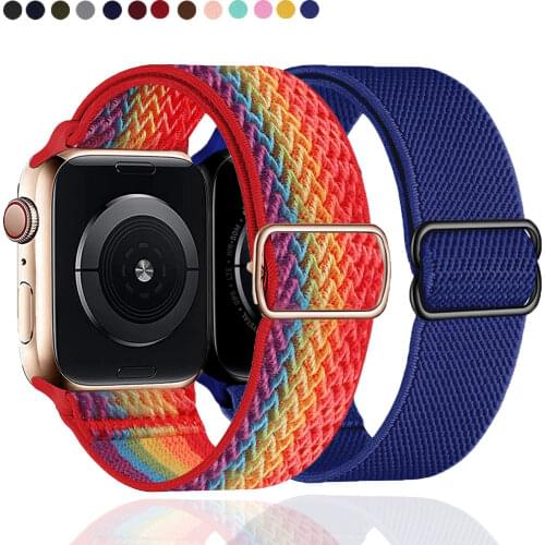 Elastic Nylon Strap for Apple watch band 38mm 42mm Adjustable Scrunchie Nylon solo Loop bracelet iWatch series 4 5 6 se 44 40mm