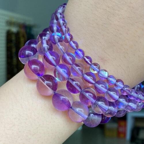 Purple Round Glitter Austrian Crystal Beads Flash Moonstone Loose Beads For Jewelry Making Diy Bracelet Accessories 6 8 10 12mm