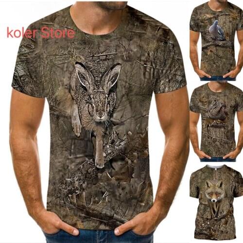 Summer casual mens T-shirt Camouflage hunting animal rabbit 3D T-shirt fashion street womens pullover short sleeve T-shirt top