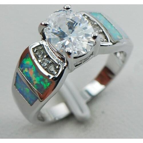 White Crystal Zircon Opal 925 Sterling Silver Ring Size 6 7 8 9 10 R1257