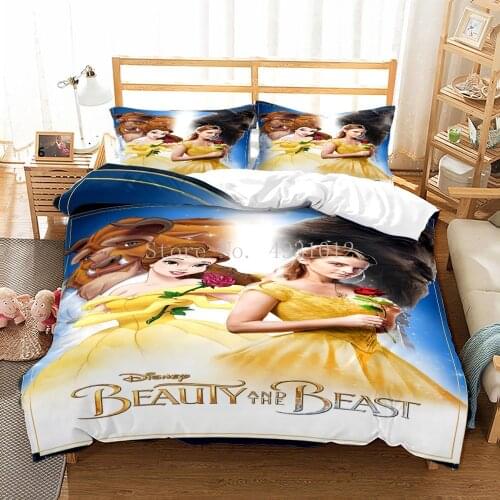 Beauty and the Beast Bedding set Single Size Belle Princess Quilt Duvet Covers for Kids Bedroom Decor Twin Bed Linens Queen set