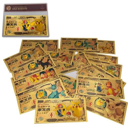 Beautiful 16 Designs Anime Designs Cute Pokect Animals Monster Gold Banknote in Sleeve for Classic Memory colletion