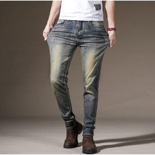 Summer retro nostalgic type stretch jeans mens slim pants thin casual all-match denim straight-leg pants