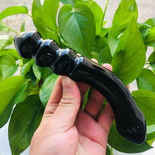 MOKAGY 160mm-180mm Natural Black Obsidian Healing Stone Crystal Thread Massage Stick Wand 1pc