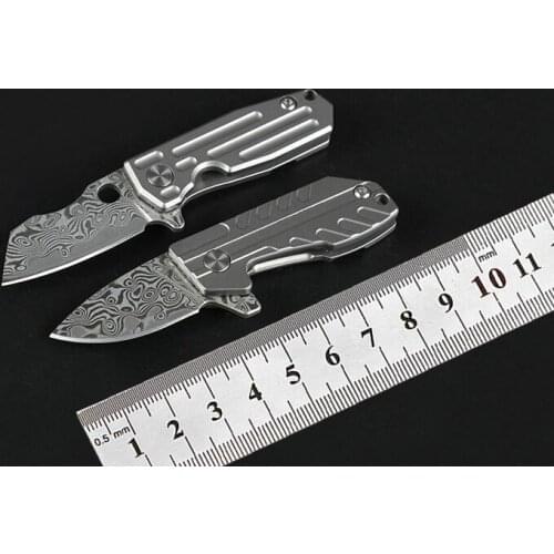 Damascus Folding Blade Titanium Handle EDC Outdoor Camping Combat Survival Adventure Mini Car Trekking Pocket Knife Equipment