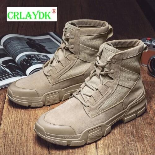 CRLAYDK Winter 2021 New Mens Outdoor Hiking Boots Ankle Combat Non Slip Walking Shoes Desert Work Durable Suede Military Boties