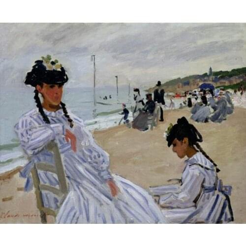 Claude Monet impressionist Home Wall Decor Canvas Picture Art HD Print Painting Playing at the beach crowd Canvas Arts Unframed