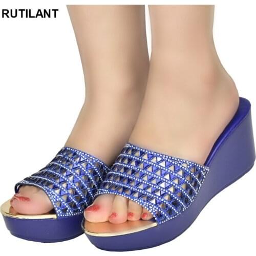 Latest Women Bling High Heel Pumps Ladies Wedding Shoes with Rhinestone Wedges Slides Party Sandals Platform Slipper Peep Toe