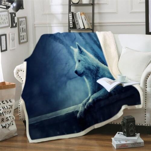 Wolf Print Sherpa Blanket for Beds Thick Fashion Cover Travel Children Bedding Outlet Velvet Plush Throw Fleece Blanket