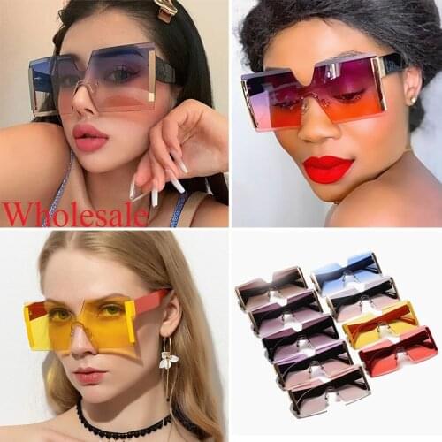 Wholesale Womens Sunglasses Brand Design Oversized Sun Glasses Women Men Frameless One Piece Square Shades Yellow Trend Eyewear