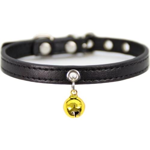 Cute Cat Collar Solid Faux Leather Adjustable Pet Collars with Bell Cats Products for Pets Red Black Brown Pink