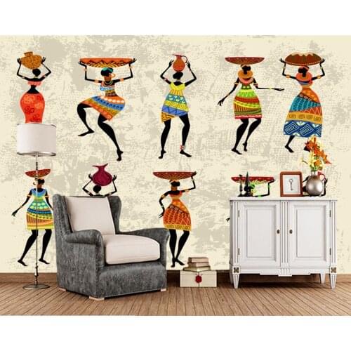 Papel de parede African women illustration 3d wallpaper,living room tv sofa wall bedroom wall papers home decor restaurant mural