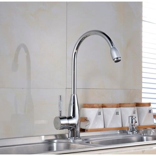 Polished Chrome Brass Kitchen Faucets Deck Mounted Single Hole Sink Faucets Bathroom Faucet Hot&Cold Water Mixer Kitchen Tap
