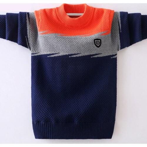 Boys' pullover cotton color-blocking sweater new spring/autumn/winter big kids plus velvet warm bottoming shirt