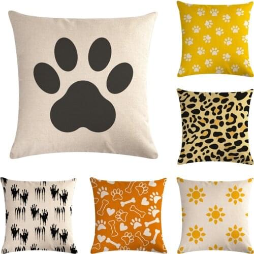 Cute Animal Footprints Black Printed Linen Luxury Decorative Pillow Case Hotel Home Sofa Seat Car Decor Cushion Cover 45 * 45CM