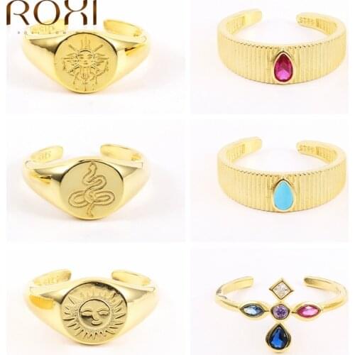 ROXI Silver 925 Jewelry Fashion Punk Vintage Sun Smile Face Finger Rings Stackable Adjustable For Women Jewelry Gift Dropship