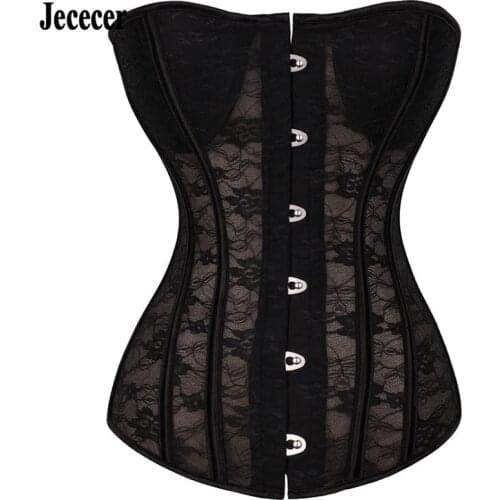 Sexy Corsets Steel Bones Waist Trainer Lace Bustier Tops Push Up Bust Overbust Slimming Body Clothing Plus Size S-2XL