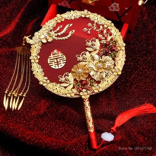 Wedding bridal group fan wedding gift handmade Chinese hand bouquets ancient style happy fan finished big decorative fan