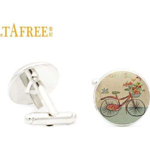 TAFREE vintage love bicycle bike cufflinks handmade glass cabochon men cuff links wedding jewelry for groom groomsman gifts A56