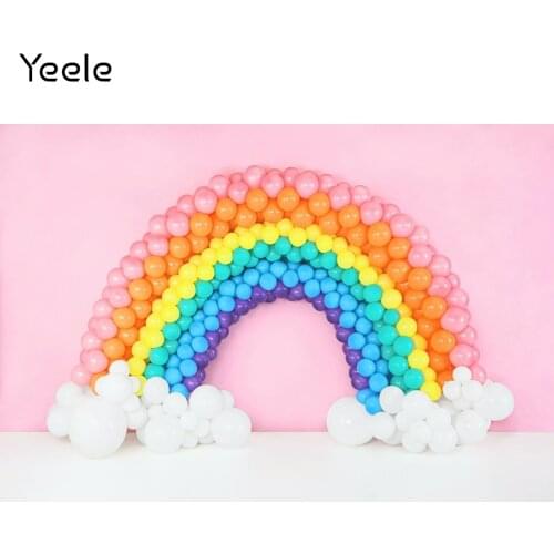 Yeele Birthday Cake Smash Backdrop Rainbow Balloons Newborn Portrait Pink Background Photography For Photo Studio Props