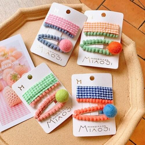 1 Set Colorful Candy-colored Fabric Plaid BB Clip Girl Hair Pins Kids Hair Accessories