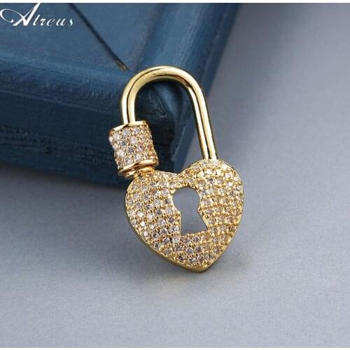 DIY Jewelry Making Copper Micro Pave Zirconia Heart-Shaped Lock Clasps&Hooks Buttons for Necklace Bracelet Women Accessories