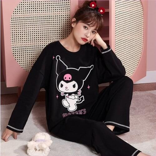 Women Cotton Pajamas Suit Girls Cute Cartoon Pyjamas Set Long Sleeve Pants Sleepwear Female Outfits Home Clothes Trouser Suits