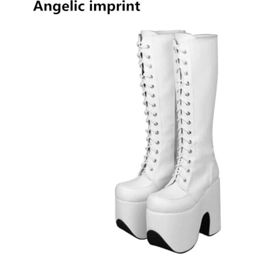 Angelic imprint mori girl Women punk motorcycle boots lady lolita Boots woman super high wedges heels pumps platform shoes 15cm