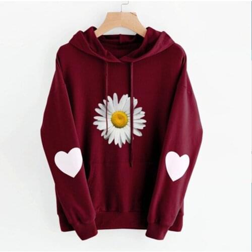 Womens Sweatshirts Corduroy Hoody Hoodies Daisy Print Hoodie Ladies Long Sleeve Casual Hooded Pullover Clothes Sweatshirt