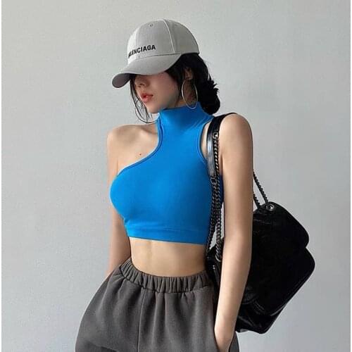 Blue Tank Tops Women Summer Hollow Out Off Shoulder Sexy Black Sleeveless Tops White Backless Short Workout Y2k Crop Top