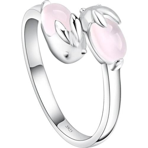 100% 925 sterling silver fashion natural pink opal gem ladies`finger rings jewelry women party ring girl no fade Anti allergy