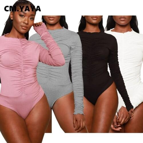 CM.YAYA Long Sleeve Women Stacked Bodycon Bodysuit