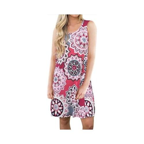 2021 Summer Dress Women Casual Sleeveless Fashion O-Neck Print Floral A-Line Dress Loose Sundress Female