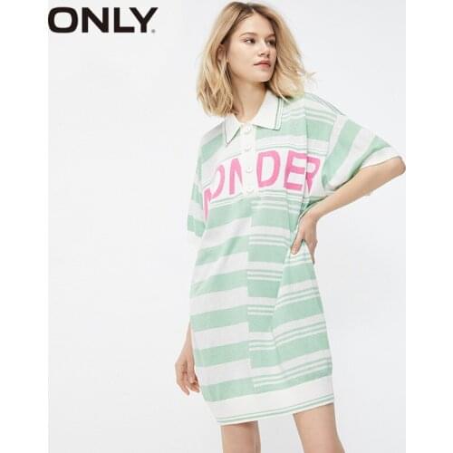 ONLY Striped Letters Knitted POLO Short-sleeved Dress|120146518