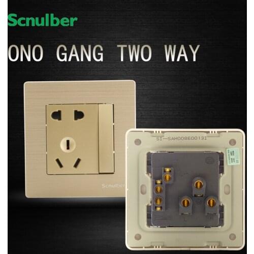 Golden metal brushed 2 pin and 3 pin 10A adapter one way double gang socket wall switch