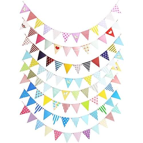 12 Flags 16cm Colorful Felt Banner Garlands Birthday Bunting Pennant Baby Shower Wedding Garland Flags Party Decoration Supplies