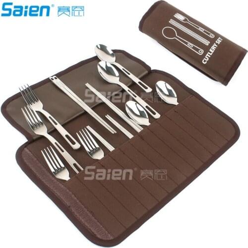 12pcs Silverware Flatware Cutlery Family Set with Travel Case, Backpacking Camping Cookware Kitchen Stainless Steel Utensil
