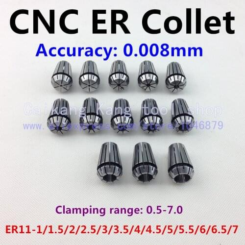 13/box . precision 0.008mm, CNC collet, collet clamping tool holder, collet flexible, ER11-1/1.5/2/2.5/3/3.5/4/4.5/5/5.5/6/6.5/7