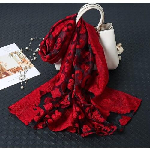 2021 Hot Sale Floral Scarf Women Summer Breeze Lightweight Sheer Wrap and Shawls Bandana Beach Organza Gauze Lace Hollow Scarf