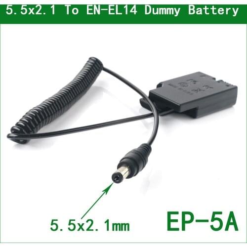 5.5x2.1 To EP-5A DC Coupler Power Connector EN-EL14 Dummy Battery for Nikon D3100 D3200 COOLPIX P7000 P7100 P7700 P7800