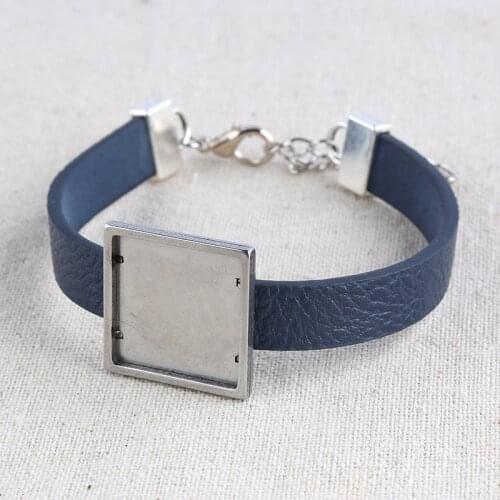 Onwear 5pcs stainless steel fit square cabochon 20mm bracelet base diy flat leather blank bangle bracelets bezel settings