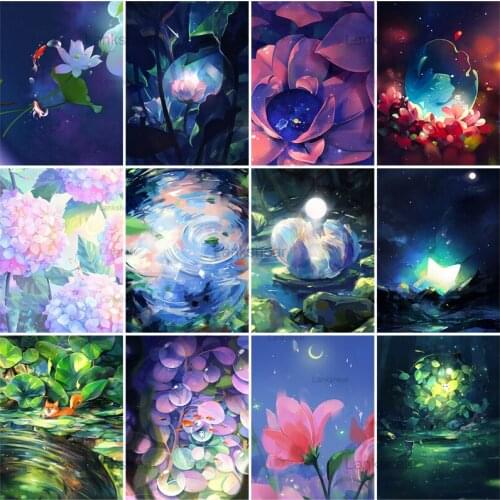 Diamond Embroidery Lotus Full Drill 5D Diy Cross Stitch Kits Flower Pictures Rhinestones Mosaic Home Wall Decor Hobby Craft Gift