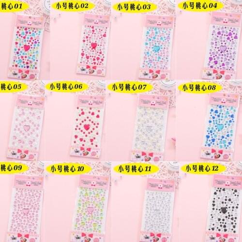 Diamond Heart Stickers DIY Rhinestones Decor Car Phone Paper Scrapbooking Kids Toy Random Color 24 Pcs/lot