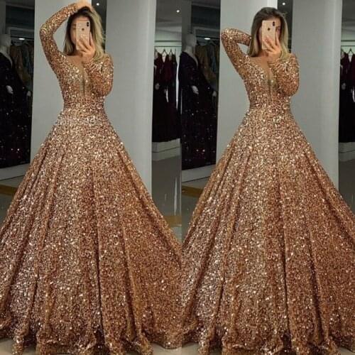 Ball Gown Woman Party Night Evening Prom Dresses 2020 Muslim Gold Long Plus Size Dresses
