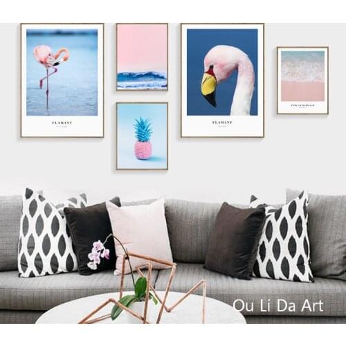 No frame plant pineapple flamingos ocean scenery canvas printings oil painting printed on canvas wall art decoration picture
