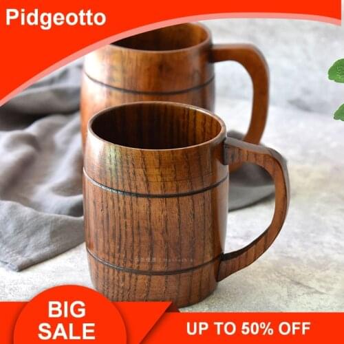 Large Capacity 500 ml Wooden Beer Mug With Handle German Beer Cup Handmade From Camphor Tree Solid Wood Free Shipping